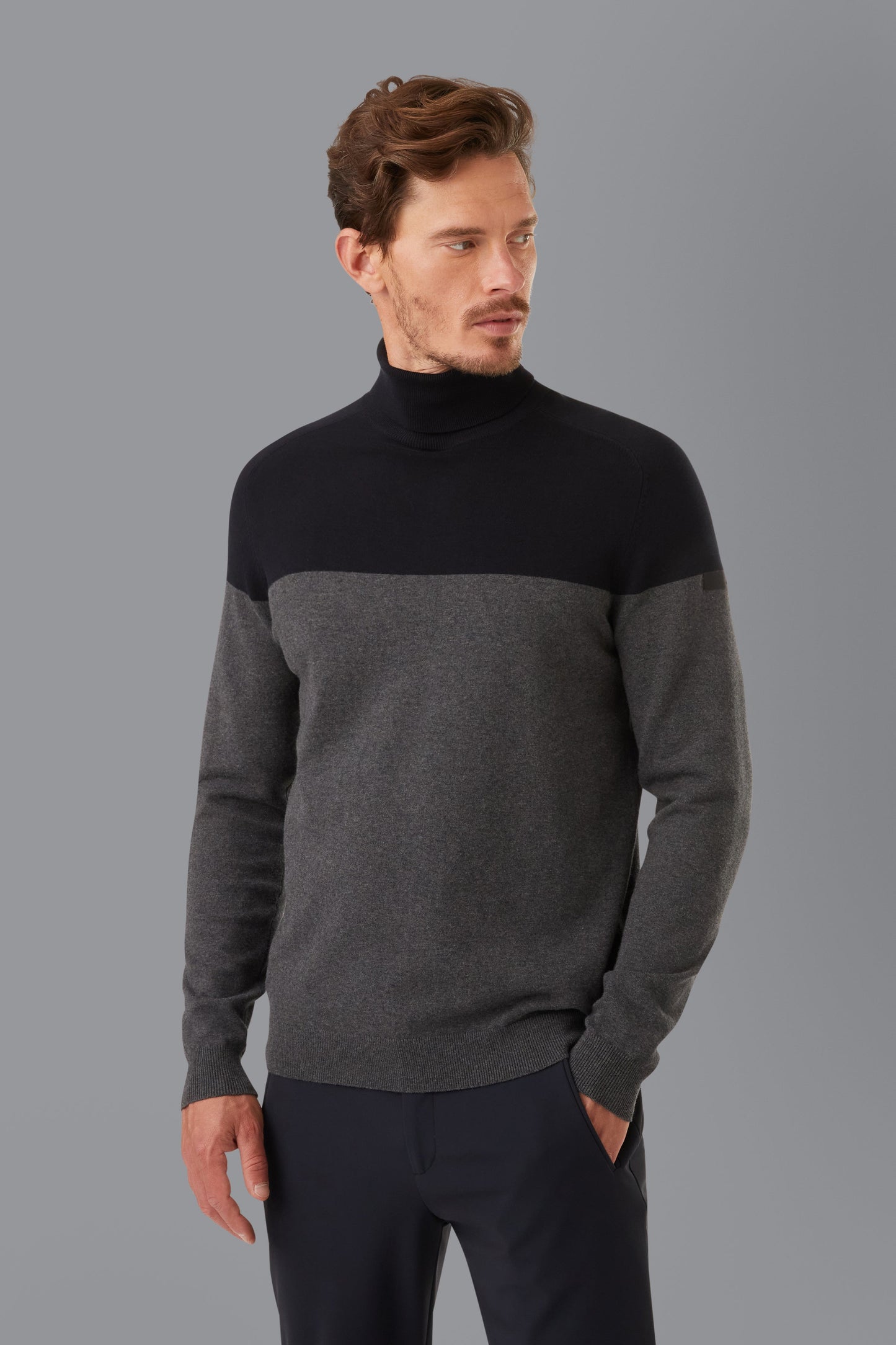 Knit Cotton Block Turtleneck