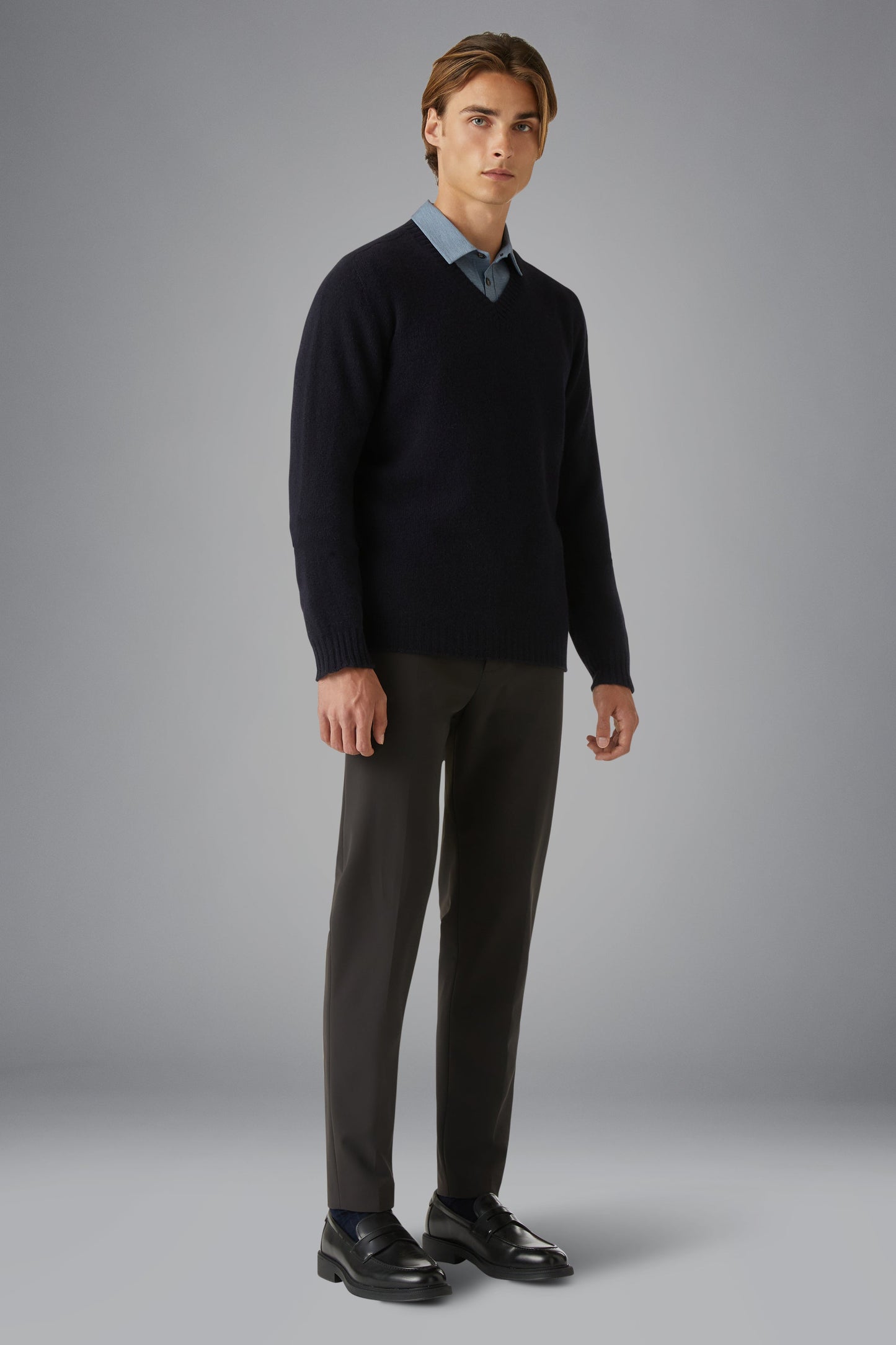 Knit Wool Plain Uncut V-Neck