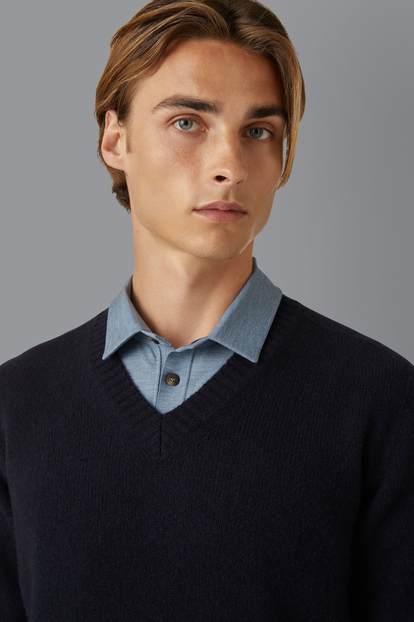 Knit Wool Plain Uncut V-Neck
