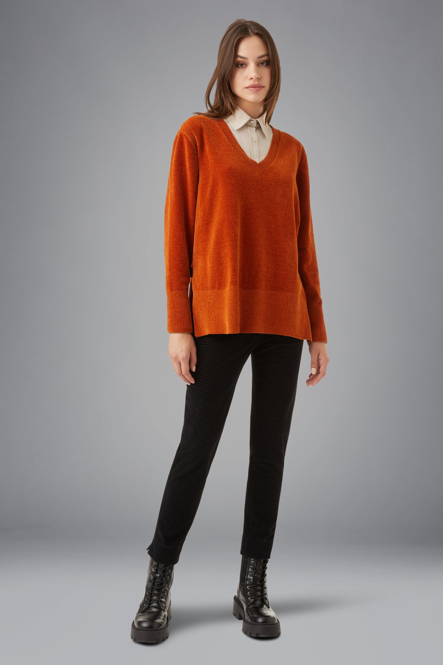 Knit Velvet Vent-Neck Lady